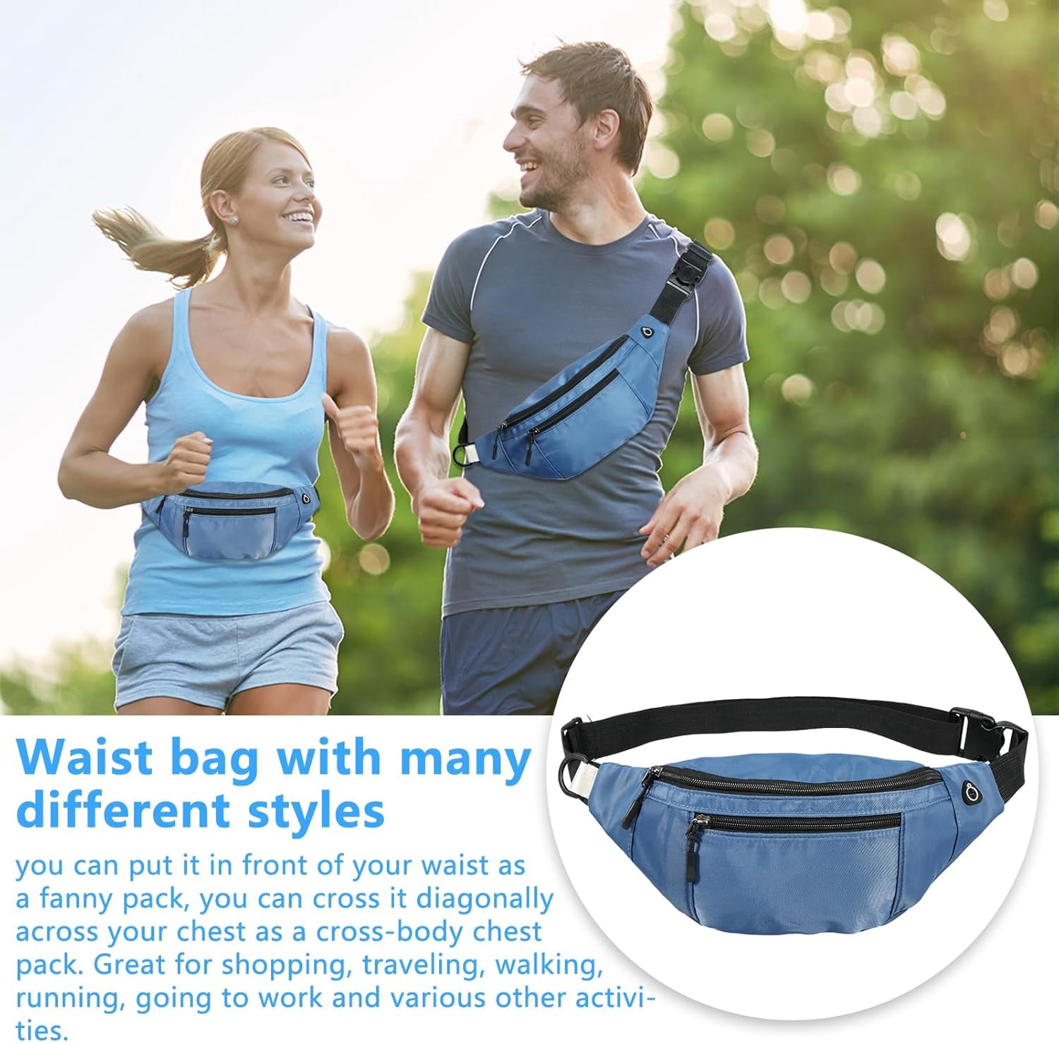 Kwuty 10PCS Crossbody Fanny Pack Large Capacity Waist Bag with Hidden Zipper Pockets Adjustable Strap Fanny Packs Waterproof Oxford Cloth Travel Belt Bag for Outdoor Shopping Travel Men Women,Black