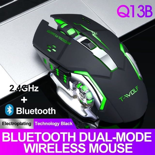 Ratón inalámbrico Thunderwolf Q13 con carga silenciosa para juegos, ratón mecánico luminoso para negocios
