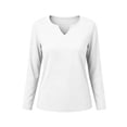 thumbnail image 6 of SHTXOZHI Women's Long Sleeve T-shirts Casual Notch Neck Loose Shirts Solid Color Basic Tee Tops, 6 of 7