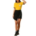 thumbnail image 2 of MODA NOVA Junior's Cotton Cat Print Color Block Short Sleeve T-Shirt Yellow S, 2 of 5
