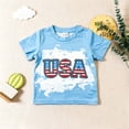 thumbnail image 3 of YDFCWXW Toddler Baby 4th of July Outfit Boy Girl Oversized Romper Shirts Shorts Set Matching Clothes (Light Blue, 18-24 Months), 3 of 5