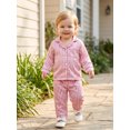 thumbnail image 6 of RUINIXCW Toddler Baby Girl Boy Silk Satin Pajamas Set Kids Spring Fall Winter PJS Set Sleepwear Striped Button Down Collar Long Sleeve Shirt Tops and Pants Set Loungewear Homewear, 6 of 7