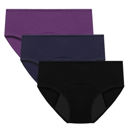 ATOYSOY Women s Multipack Solid Leak Proof Panty Comfy Clearance Plus Size Hip Lifting Cotton Panties  3 Pack Stretchy Mid Waist Period Underpants Shapewear Control Briefs Seamless Black M