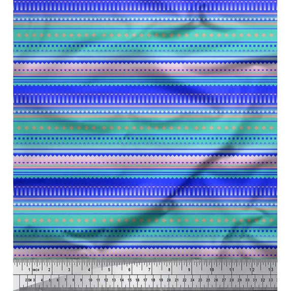 Soimoi Polyester Crepe Fabric Stripe,Heart & Dot Texture Printed Craft Fabric by The Yard 52 Inch Wide