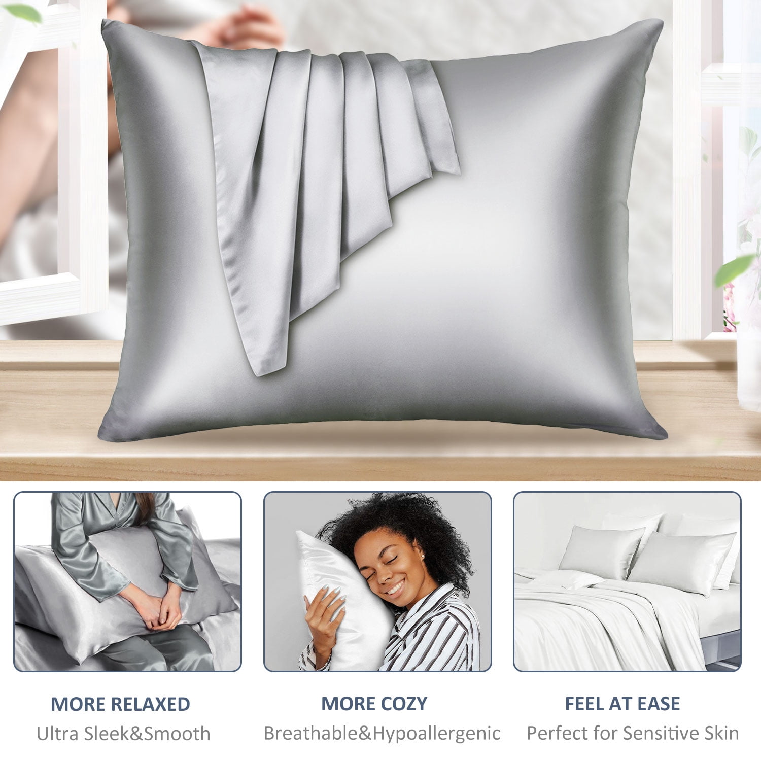 JEEDOVIA 100 Mulberry Silk Pillowcases Natural Silky Soft Hidden