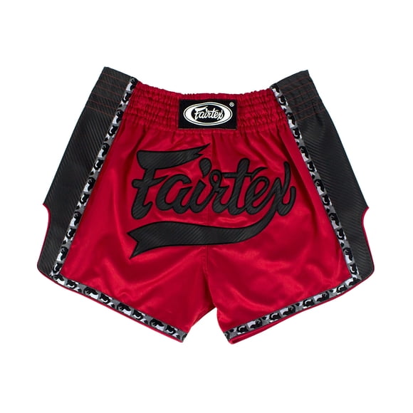 Pantalones cortos de boxeo para muay thai Fairtex BS1703, corte delgado, rojo y negro