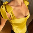 thumbnail image 5 of Fjofpr Yellow Corset Tops for Women Fashion Women Style Solid Color Backless Ribbon Waist Camisole Shapewear Tops, 5 of 6