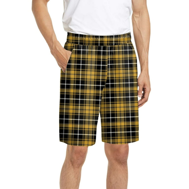 Pajamas Men Male Casual Plaid Print Elastic Waist Shorts Home