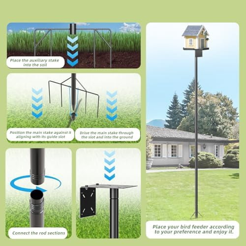 2026 New Heavy Duty Bird Feeder Pole,92 Inch Adjustable Bird House Pole for Outdoors,9-Prong Base & 1-Inch Dia Metal Mounting Kit,Bird Feeder Stand for Decor, Birdwatching & Weather Stations