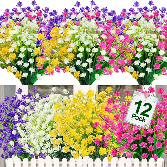 Corn Flower Artificial Flowers for Outdoor UV Resistant Fake Plants, Faux Plastic Flower Artificial Plants for Home Window Box Porch Indoor Cemetery Spring Summer Decor(White)