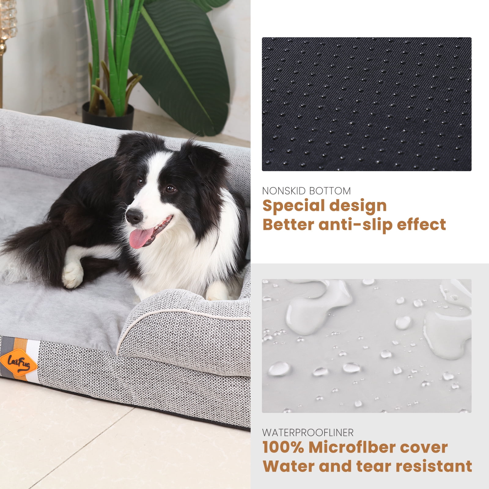 Laifug Orthopedic Premium Memory Foam Dog Bed, Dog Sofa with Washable and Removable Suede Cover, Waterproof Liner and Non-Slip Bottom