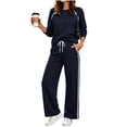 thumbnail image 3 of 2 Piece Women's Tracksuit Fall Side Striped Crewneck Long Sleeve Tops Straight Leg Pants Workout Outfits S-XXL, 3 of 7