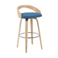 thumbnail image 3 of Sonia Swivel Bar Height Stool with Blue Upholstered Seat/Oak Wood- Set of 4, 3 of 11