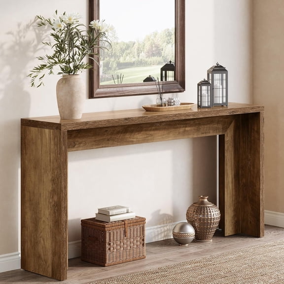 Tribesigns 55-Inch Farmhouse Console Table, Wooden Entryway Table, Narrow Long Hallway Table for Living Room, Entrance, Behind Couch (Brown)