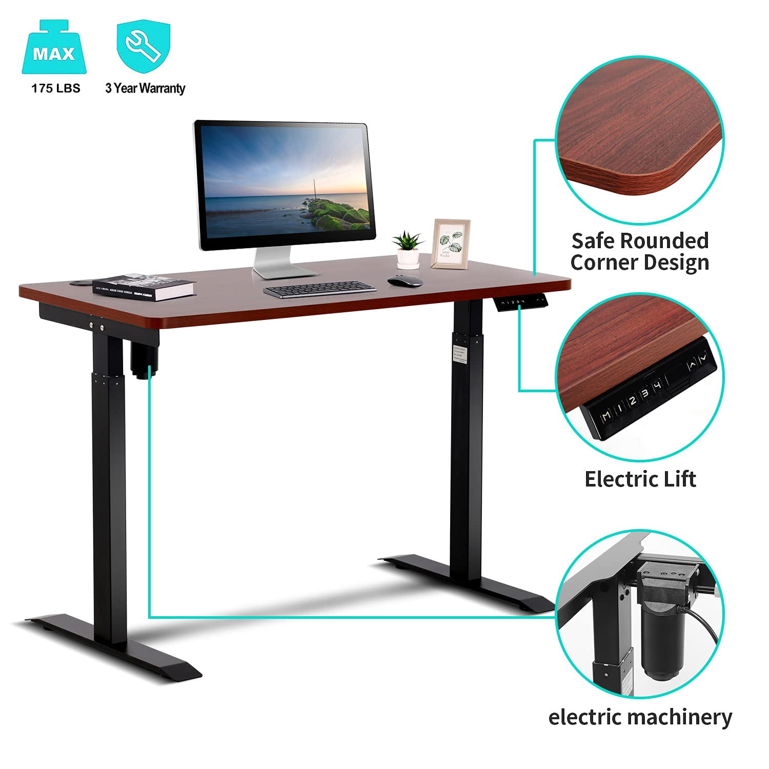 UNICOO® Height Adjustable Electric Standing Desk, 47.24 x 23.62 Inches Stand up Table, Sit Stand Home Office Desk with One Piece Tabletop (NTESMF01-B + 48 in Walnut TOP)