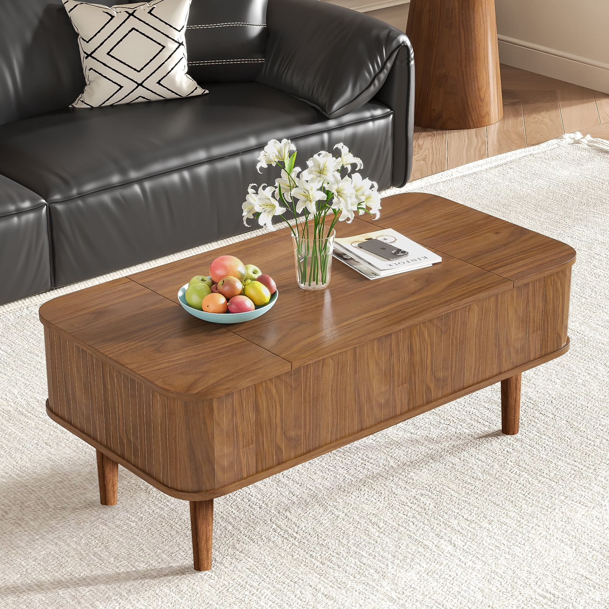 Lift Top Coffee Table with Storage, Mid Century Modern Coffee Table for Living Room, Small, Walnut