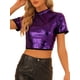 thumbnail image 1 of INSPIRAR CHIC Top Corto de Lentejuelas para Mujeres, Brillo Navideño, Camiseta Brillante de Manga Corta, Blusa de Club, Morado M, 1 of 6