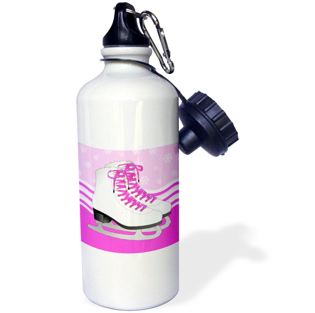 3dRose Pair of Pink Ice Skates on Snowflake Background, Sports Water Bottle, 21oz by 3dRose