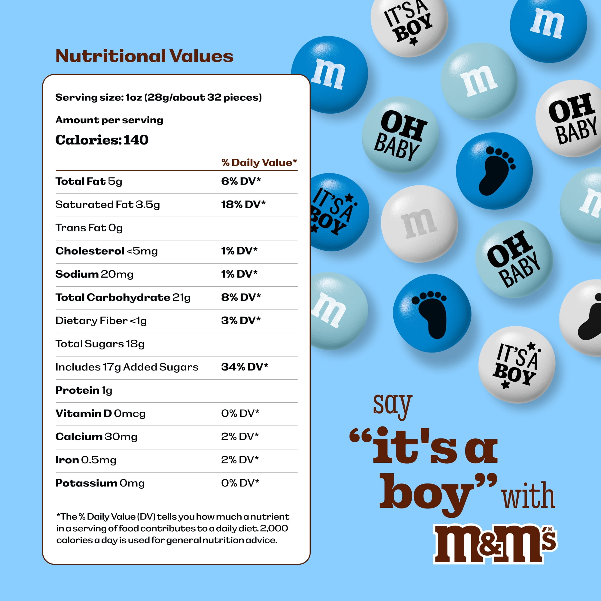 M&M'S It's A Boy Milk Chocolate Candy, Baby Shower or Gender Reveal Candy, 2lb Resealable Bulk Bag