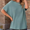 thumbnail image 2 of VISALY Turtleneck Sweatshirt Tunic Sweatshirt Sweaters for Women Casual Crew Neck Short Sleeve Sweater Lightweight Knit Batwing Fall Tops Soft Sweaters Womens Sweatshirt Women Pullover Sweaters Blue L, 2 of 5