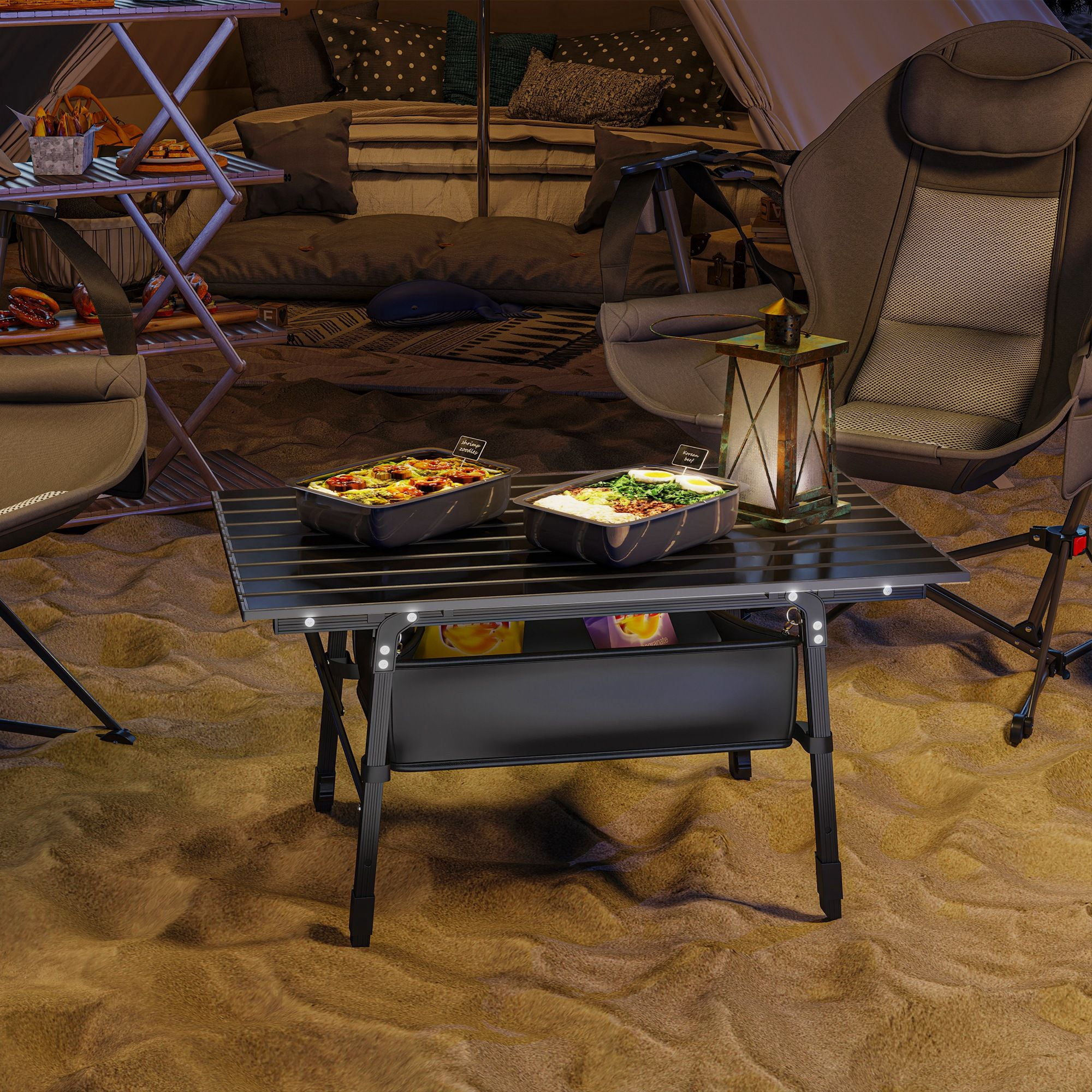 3ft Aluminum Small Folding Table, Portable Camping Table with Storage Bag, Carry Bag for Outdoor Picnic BBQ, Black