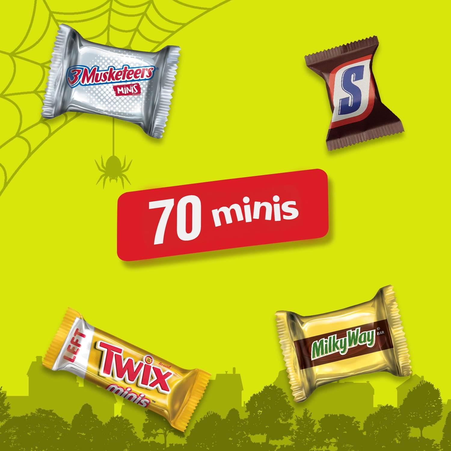 Mars Mixed Snickers, Twix, Milky Way & 3 Musketeers Minis Halloween Candy Assortment, 70 Ct Bulk Bag