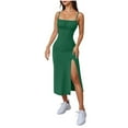 thumbnail image 2 of Simua Women's Summer Fashion Dress Sexy Spaghetti Strap Split Solid Color Backless Slim Midi Dress, 2 of 9