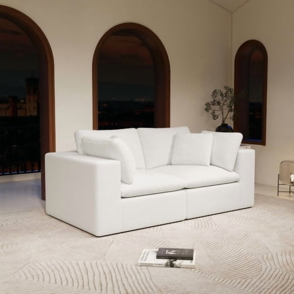 78.8*39.4"Modular sectional sofa seat,Upholstered compressed couch for living room,Bedroom,Apartment,No assembly required,2PC free combination,Plush corduroy fabric,WHITE