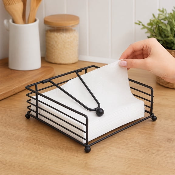 Napkin Holder for Table & Kitchen - Modern Flat Napkin Dispenser for Home & Outdoor Dining, Paper Napkin Holders with Weighted Arm for Easy Access - Keep Your Dining Area Tidy and Organized