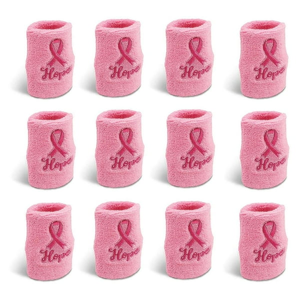 12 Pcs Pink Breast Cancer Awareness Wrist Sweat Bands Sweatbands and