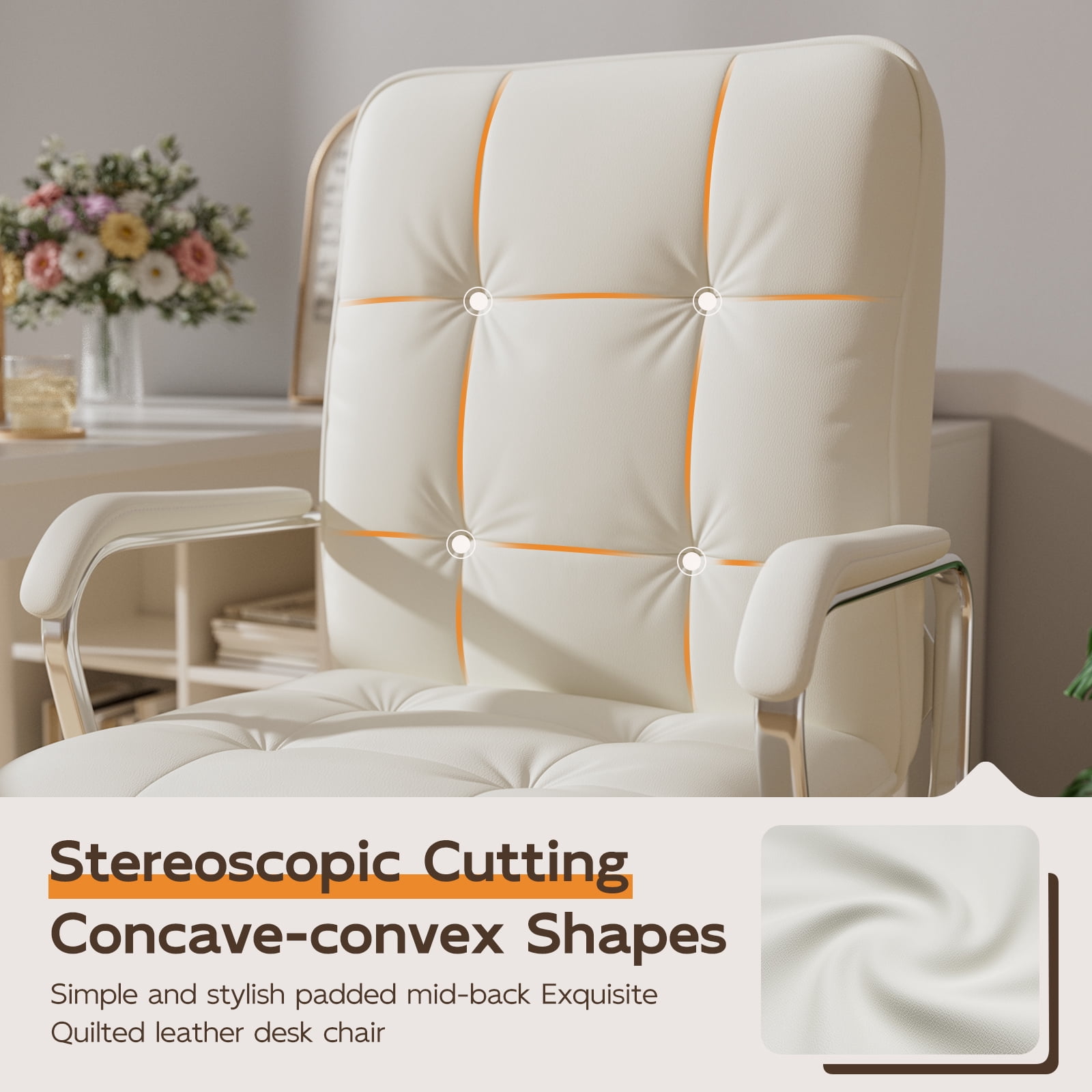 Genpo White Office Chair, Swivel Leather Computer Desk Chair with Wheels and Padded Arms, Executive Office Chair for Adults