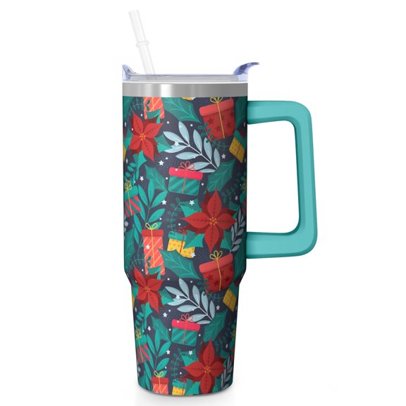 Holiday Winter 30oz Classic Red and Green Plaid Christmas Tumbler with Handle, Insulated Stainless Steel Coffee Cup, Gifts for Women Men