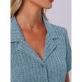 thumbnail image 5 of DARING DIVA Ribbed Knit Lounge Set Short Sleeve Wide Pants Button Up 2XL Blue, 5 of 7