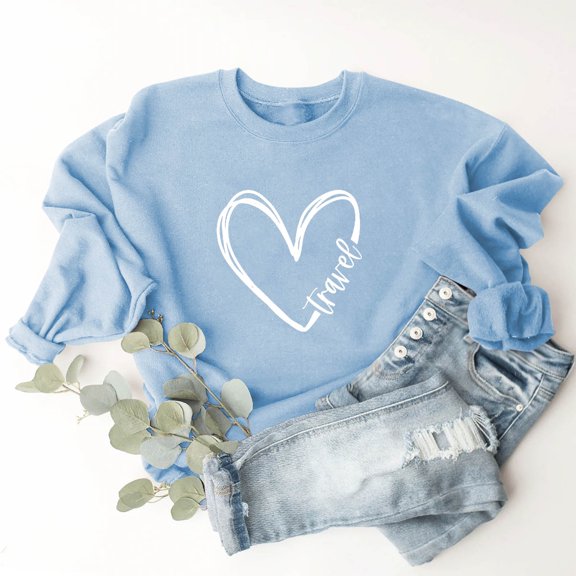 Busydd Womens Fall Tops Fashion Love Heart Print Sweatshirt Casual Comfy Loose Fleece Crewneck Long Sleeve Shirts