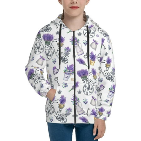 

Hoodies for Women Lavender Bicycle Long Sleeve Sweatshirt Drawstring Zip Up Hoodie with Pockets Teen Girl Clothes