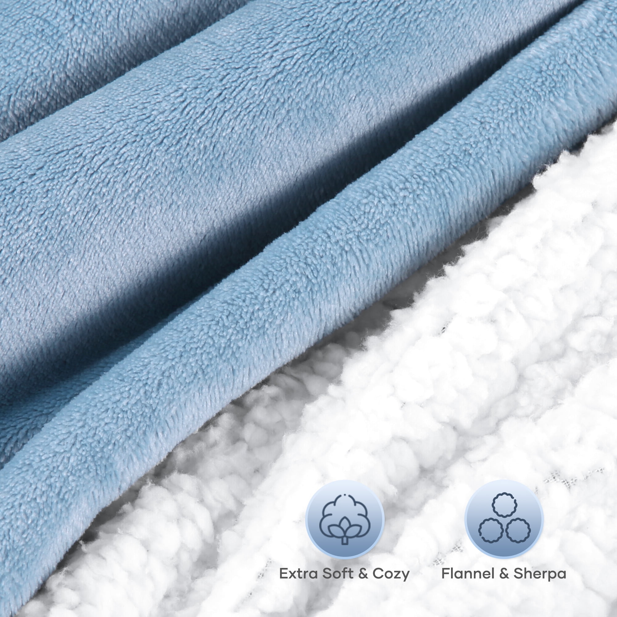 MARNUR Heated Blanket Twin Size 62"x 84", Flannel & Sherpa Electric Blanket with 10 Hours Timer, 6 Heat Settings, Machine Washable, Blue