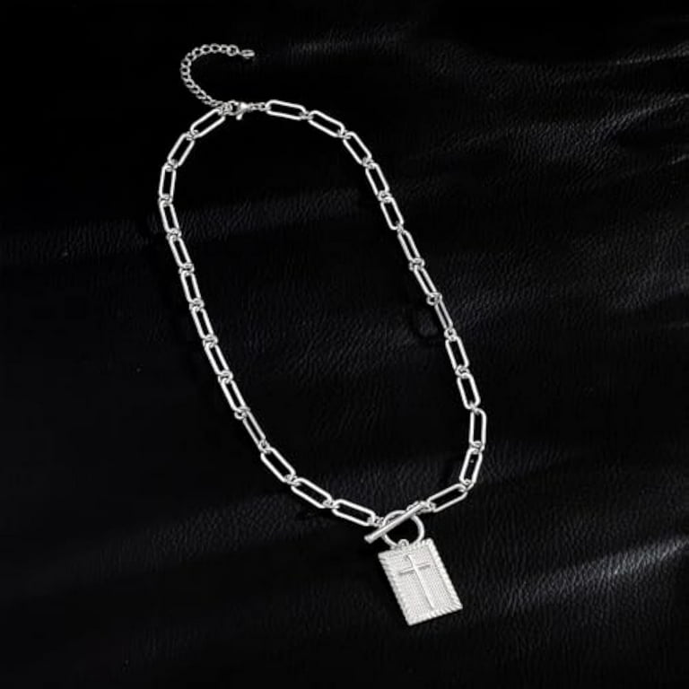 Cross Pendant Paperclip Chain Necklace, Stylish Elegant 14K Gold