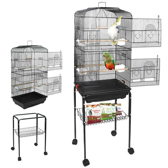 HOWEN 59-inch Bird Cage with Rolling Stand, Wrought Iron Parakeet Finch Budgie Conure Lovebird House, Large Playtop with Feeder and Perches Included