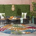 thumbnail image 3 of Nourison Aloha Floral Leaf Flatweave High-Low Indoor Outdoor Round Rug Multicolor 710 x 7'10", 3 of 11