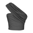 thumbnail image 4 of Kaemgyyd Womens Summer Tops One-Shoulder Solid Crop Shirt Clubwear Fashion Sleeveless Ruched Going out Clothes for Party, 4 of 4