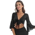 thumbnail image 6 of Miutii Women's Belly Dance Yoga Top Costume Flare Sleeve Bell Bead Tassel Shawl Crop Tops Cardigan Black XL, 6 of 8