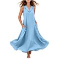 thumbnail image 5 of YuXingFu Cotton Dresses Casual Summer Maxi V-Neck Plus Size Womens Dress Sleeveless Flowy Long Casual Summer Light Blue S, 5 of 9