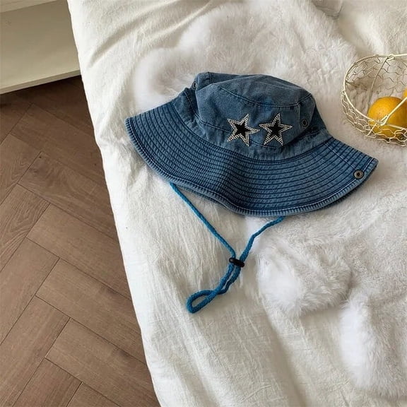 SikaFu New Rhinestone Stars Retro Western Cowboy Bucket Hat Spring Summer Outdoor Mountaineering Hats Women Fishing Cap Gorras