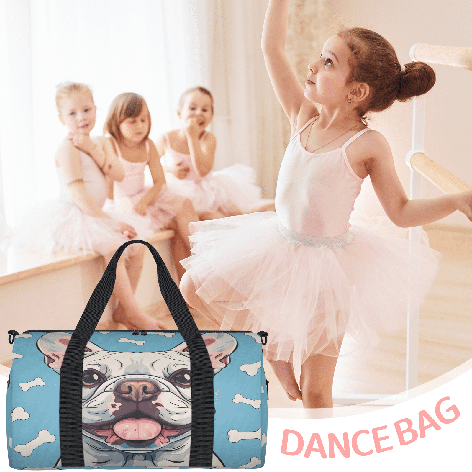 Herdesigns Dog Print Gym Bag for Women, Duffle Bag for Travel Sport, Animal Lightweight Waterproof Carry on Weekender Dance Yoga Workout Bags