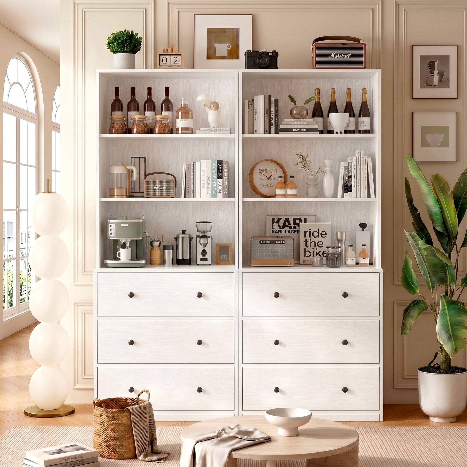 RichYa Kitchen Pantry Storage Cabinets,94.4''W Modular Furniture Cabinets with Hutch,Sideboard Buffet Cabinet with Doors and Shelves for Dining Room,Living Room,White