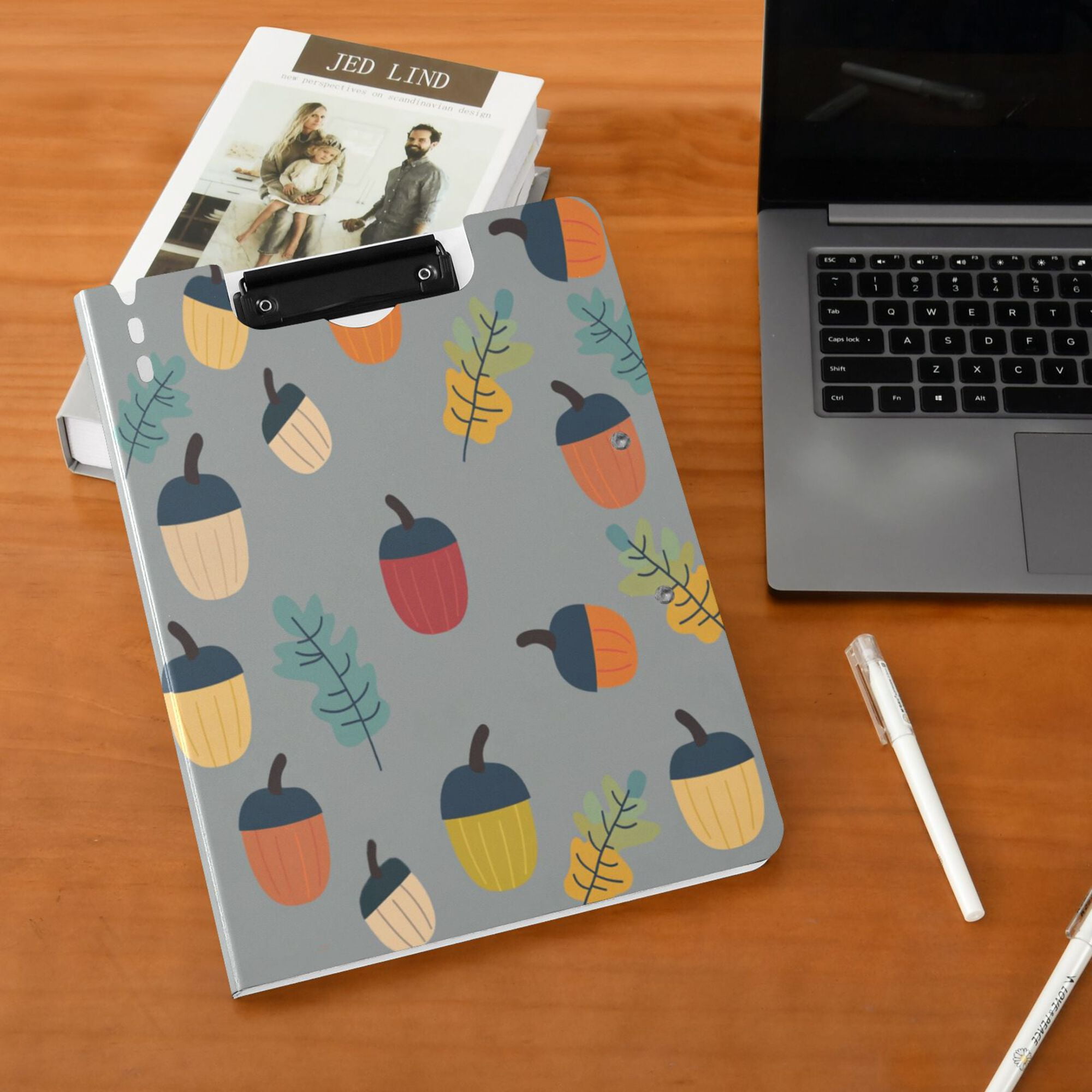 FORMRS A4 Clipboard Folder with Pen Holder Horizontal Foldable School Office Binder, Cute Acorns Pattern
