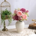 thumbnail image 2 of JHyouerji Faux Peony Rose Artificial Flower Bouquet 13x2 Inch Dual Pink Plastic Floral Stem for Wedding Table Home Vase Decor, 2 of 7