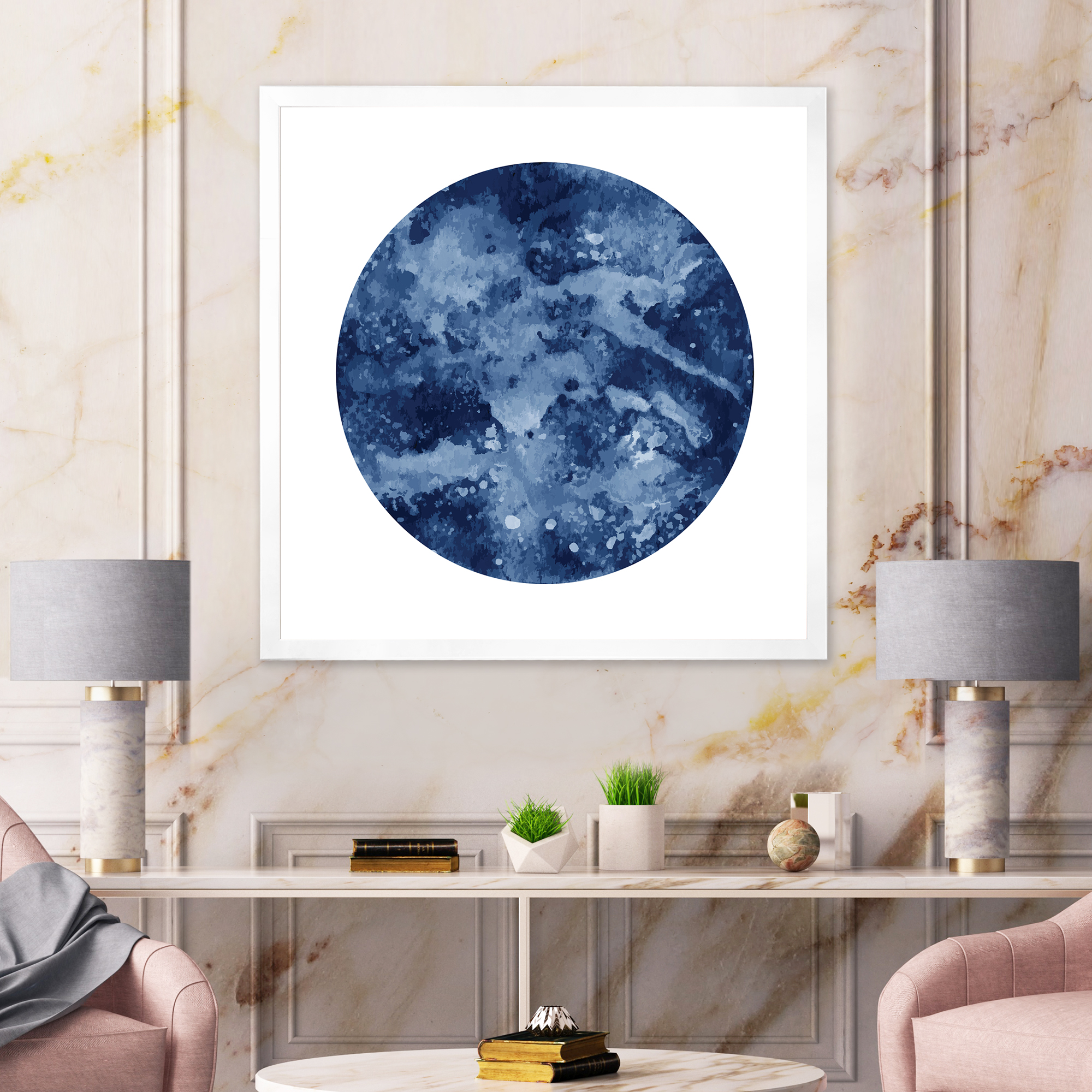 Designart 'Blue Space Galaxy Circle' Modern Framed Art Print