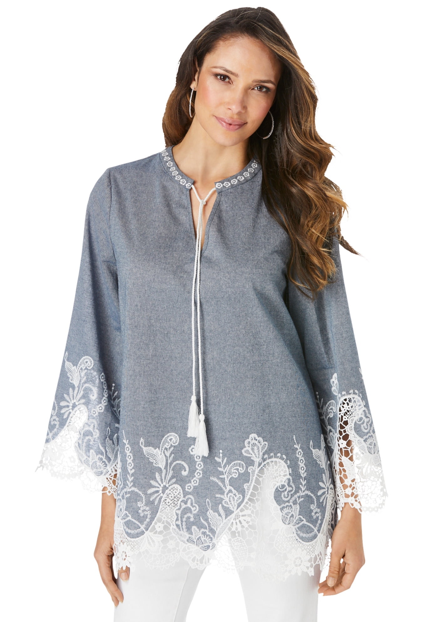 Roamans Plus Size Lace Chambray Tunic Long Shirt Kenya Ubuy
