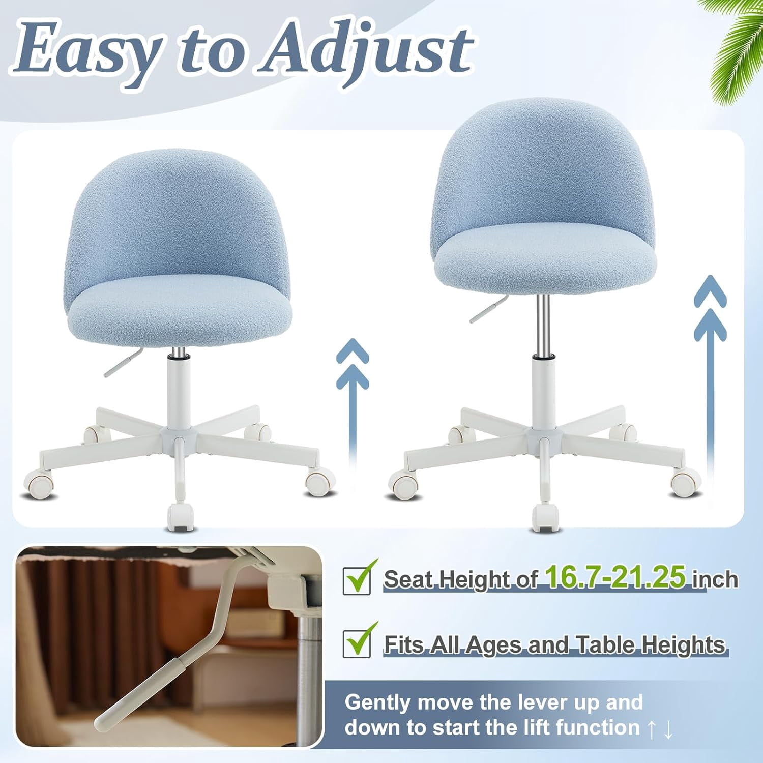 Matladin Modern Vanity Chair with Back, Silent Wheels, Velvet Desk Chair for Girls, Small Office Chair, Stylish and Comfortable